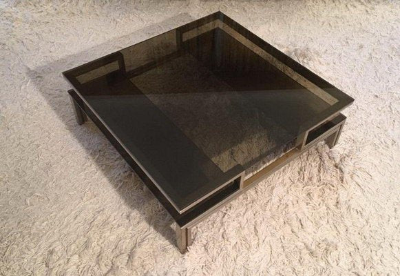 Brushed Steel and Brass Coffee Table, 1970s-BA-1365779