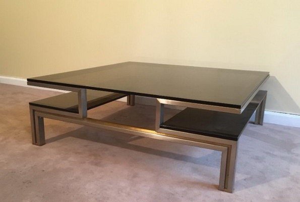 Brushed Steel and Brass Coffee Table, 1970s-BA-1365779