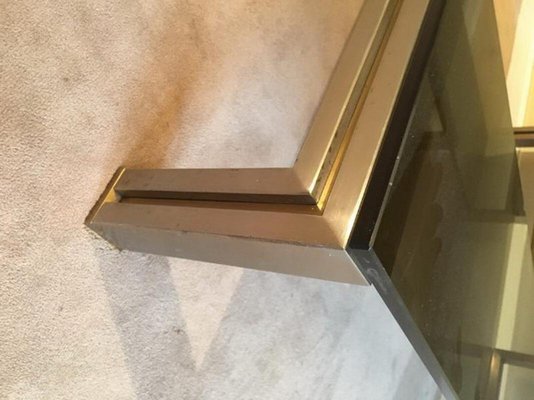 Brushed Steel and Brass Coffee Table, 1970s-BA-1365779