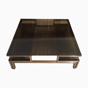 Brushed Steel and Brass Coffee Table, 1970s-BA-1365779