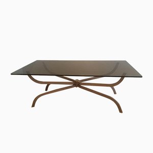 Brushed Steel Coffee Table with Smoked Glass Top from Maison Charles, 1960s-BA-658615