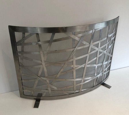 Brushed Steel Fireplace Screen, France, 1970s-BA-873982