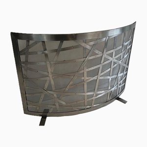 Brushed Steel Fireplace Screen, France, 1970s-BA-873982