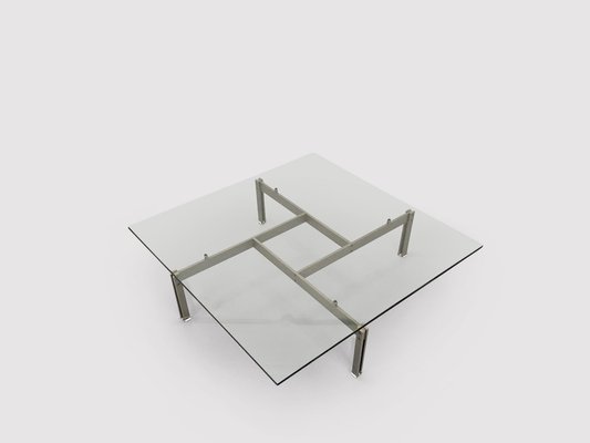 Brushed Steel & Glass Onda Coffee Table by Giovanni Offredi for Saporiti, 1970s-PDW-1396864