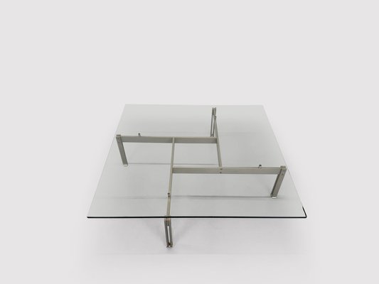 Brushed Steel & Glass Onda Coffee Table by Giovanni Offredi for Saporiti, 1970s-PDW-1396864