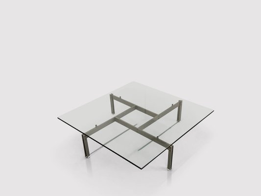 Brushed Steel & Glass Onda Coffee Table by Giovanni Offredi for Saporiti, 1970s-PDW-1396864