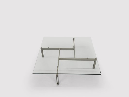 Brushed Steel & Glass Onda Coffee Table by Giovanni Offredi for Saporiti, 1970s-PDW-1396864