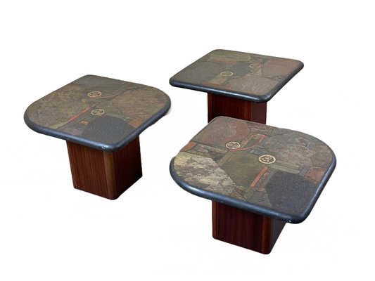 Brutal Coffee Tables with Mosaic by Paul Kingma for Kneip, 1980s, Set of 3-EJL-1723950