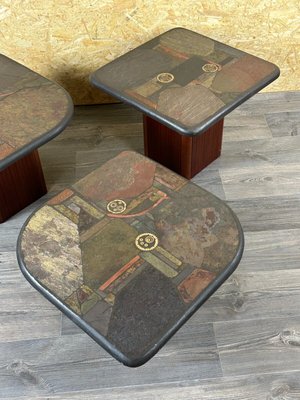 Brutal Coffee Tables with Mosaic by Paul Kingma for Kneip, 1980s, Set of 3-EJL-1723950