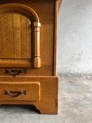 Brutalist 1 Door Oak and Brass Cabinet-PDG-1999477