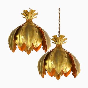 Brutalist Acid Treated Brass Pendant Lamps by Svend Aage for Holm Sorensen, Set of 2-VDW-997139