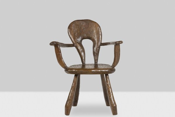 Brutalist Armchair in Gouged Wood from Maison Chevalier, 1960s-CEJ-1761308