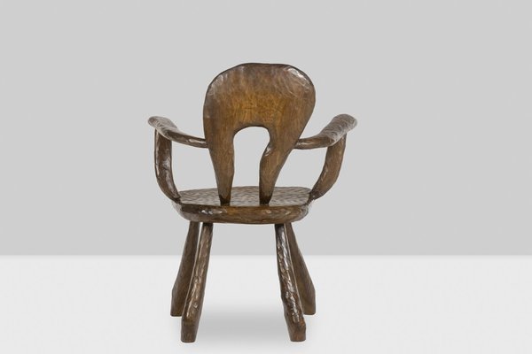 Brutalist Armchair in Gouged Wood from Maison Chevalier, 1960s-CEJ-1761308