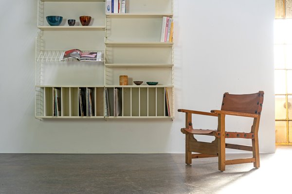 Brutalist Armchair in Pine Wood and Cognac Saddle Leather, 1960s-AO-1795627