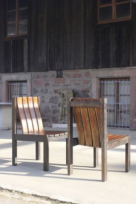 Brutalist Armchairs in Burned Wood, 1950s, Set of 2-WEQ-1339072