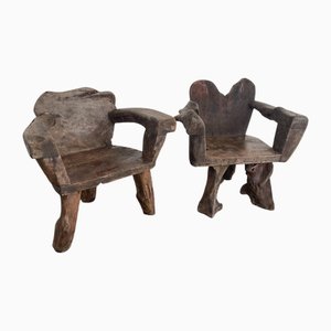 Brutalist Armchairs in Wood, Northern Spain, 1960s, Set of 2-NDN-2027524