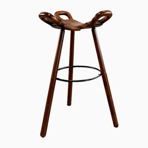 Brutalist Bar Stool in Wood, 1970s-VQG-1702499