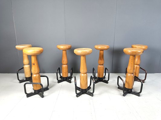 Brutalist Bar Stools, 1960s, Set of 7-IRH-2027029