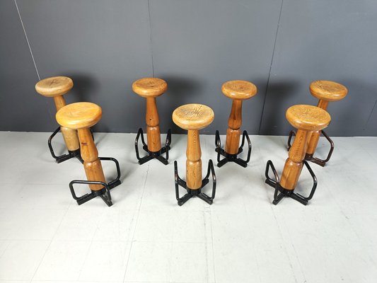 Brutalist Bar Stools, 1960s, Set of 7-IRH-2027029