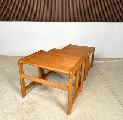 Brutalist Beech Nesting Side Tables, Germany, 1970s, Set of 3-JP-1783513