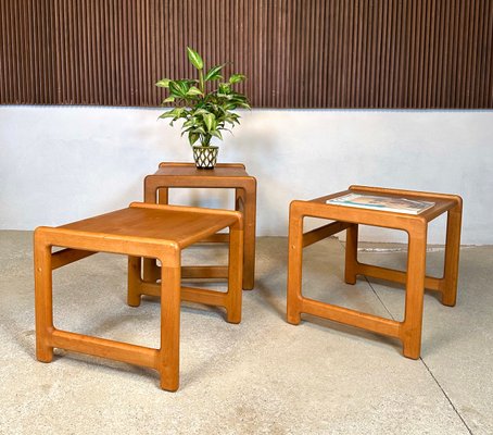 Brutalist Beech Nesting Side Tables, Germany, 1970s, Set of 3-JP-1783513