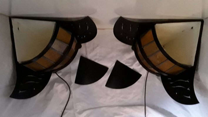 Brutalist Black Bat-Shaped Wall Lamps in Steel, 1980s, Set of 2-HOI-1292105