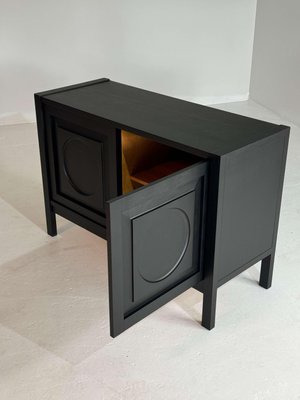 Brutalist Black Cabinet with Round Pattern Doors-GNW-2032989