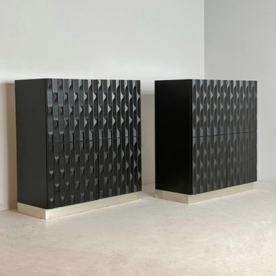 Brutalist Black Cabinets with Graphic Door Panels, 1970s, Set of 2-GNW-1818120