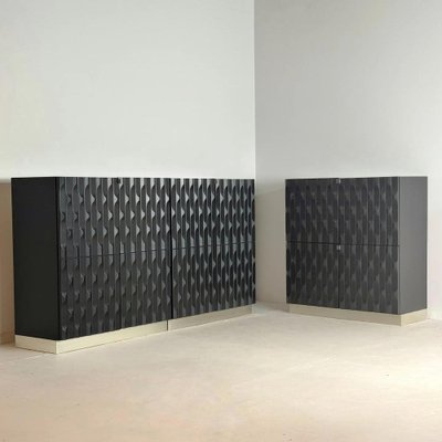 Brutalist Black Cabinets with Graphic Door Panels, 1970s, Set of 2-GNW-1818120