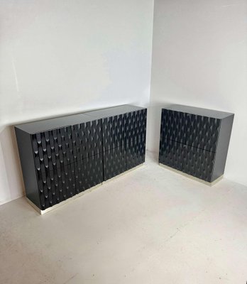 Brutalist Black Cabinets with Graphic Door Panels, 1970s, Set of 2-GNW-1818120