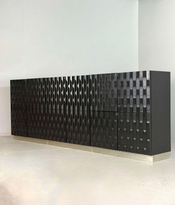 Brutalist Black Cabinets with Graphic Door Panels, 1970s, Set of 2-GNW-1818120