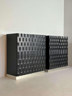 Brutalist Black Cabinets with Graphic Door Panels, 1970s, Set of 2-GNW-1818120