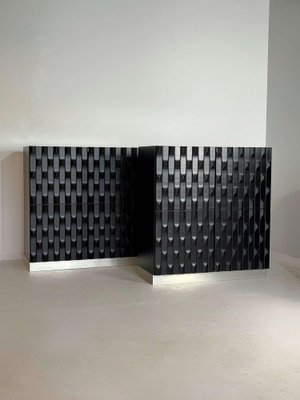 Brutalist Black Cabinets with Graphic Door Panels, 1970s, Set of 2-GNW-1818120