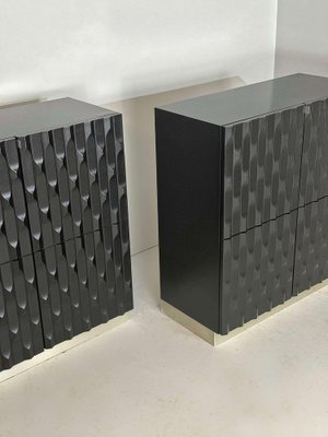 Brutalist Black Cabinets with Graphic Door Panels, 1970s, Set of 2-GNW-1818120