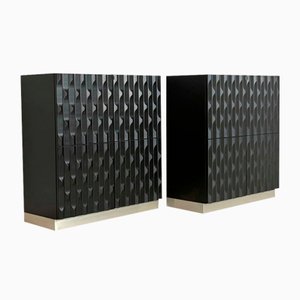 Brutalist Black Cabinets with Graphic Door Panels, 1970s, Set of 2-GNW-1818120