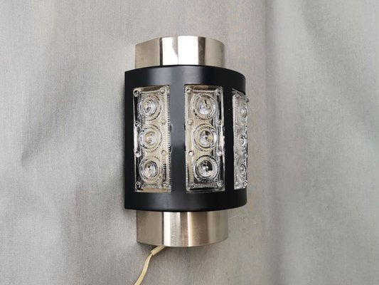 Brutalist Black Metal and Glass Wall Sconce Lamp, Soviet Union, 1974-SCS-1783555