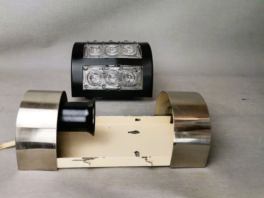 Brutalist Black Metal and Glass Wall Sconce Lamp, Soviet Union, 1974-SCS-1783555