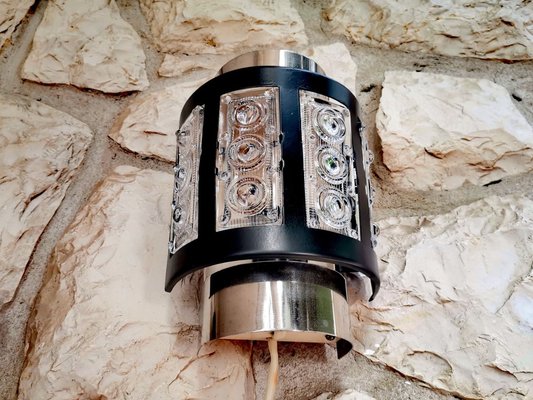 Brutalist Black Metal and Glass Wall Sconce Lamp, Soviet Union, 1974-SCS-1783555