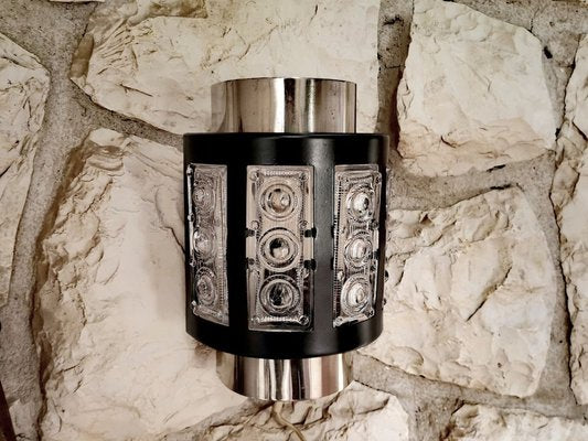 Brutalist Black Metal and Glass Wall Sconce Lamp, Soviet Union, 1974-SCS-1783555