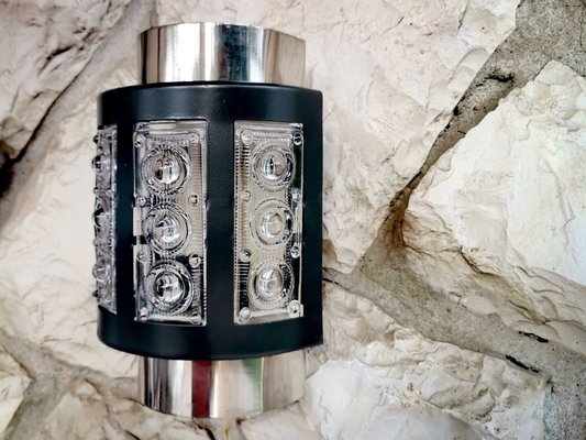 Brutalist Black Metal and Glass Wall Sconce Lamp, Soviet Union, 1974-SCS-1783555