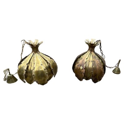 Brutalist Brass Onion Pendants by Holm Sørensen, Denmark, 1960s, Set of 2-MXB-1736609