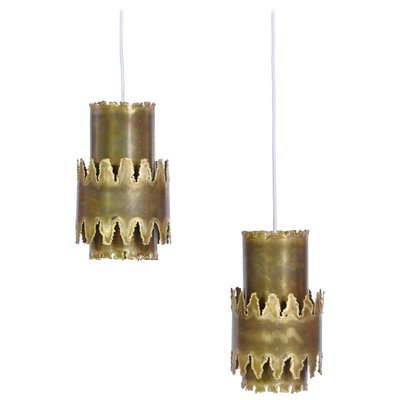 Brutalist Brass Pendant Lamp by Svend Aage Holm Sørensen for Holm Sørensen, 1960s, Set of 2-WRF-731929