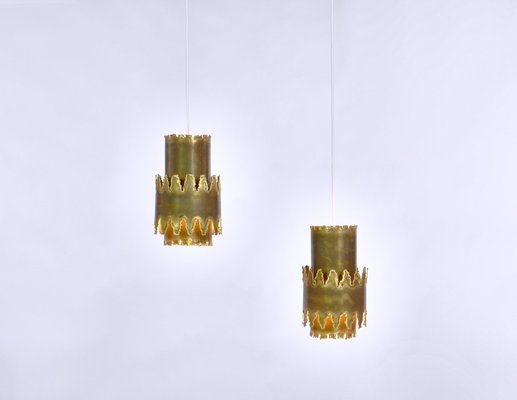 Brutalist Brass Pendant Lamp by Svend Aage Holm Sørensen for Holm Sørensen, 1960s, Set of 2-WRF-731929