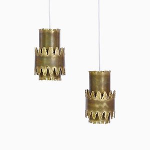 Brutalist Brass Pendant Lamp by Svend Aage Holm Sørensen for Holm Sørensen, 1960s, Set of 2-WRF-731929