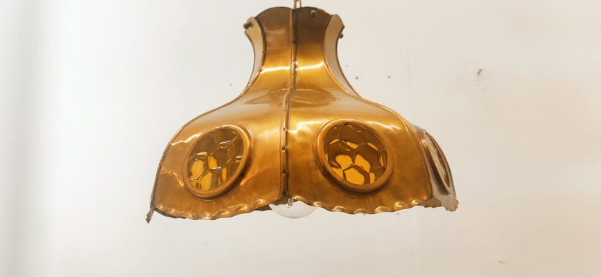 Brutalist Brass Pendant with Amber Oglo-QLH-1358067