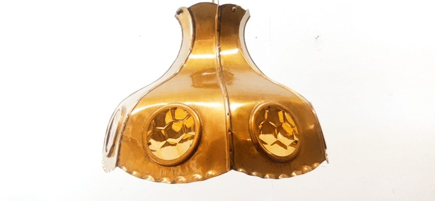 Brutalist Brass Pendant with Amber Oglo-QLH-1358067