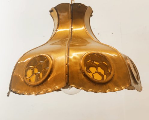 Brutalist Brass Pendant with Amber Oglo-QLH-1358067