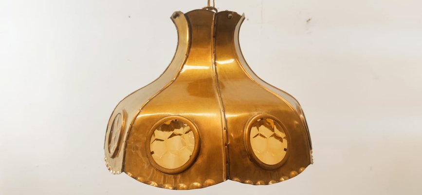 Brutalist Brass Pendant with Amber Oglo-QLH-1358067