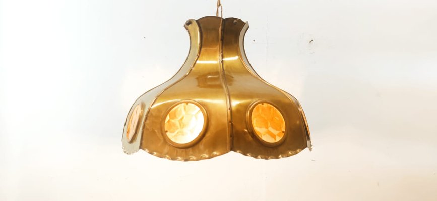 Brutalist Brass Pendant with Amber Oglo-QLH-1358067