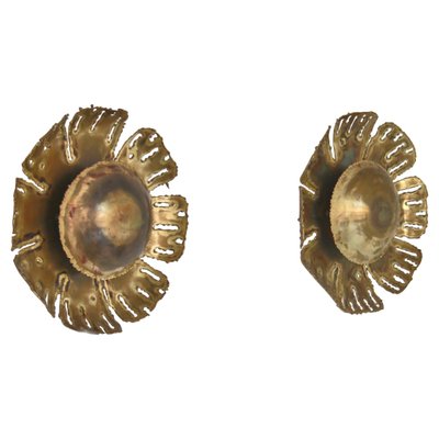 Brutalist Brass Wall Sconces Flower by Holm Sørensen & Co, Denmark, 1960s, Set of 2-WRF-1144512